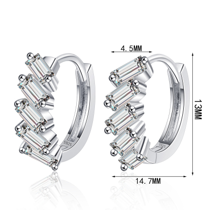 Bold&Chice 1.5CT Baguette Moissanite Huggie Earrings, Shiny Baguette Stack S925 Silver Lab Created Diamond Hoop Earrings for Women