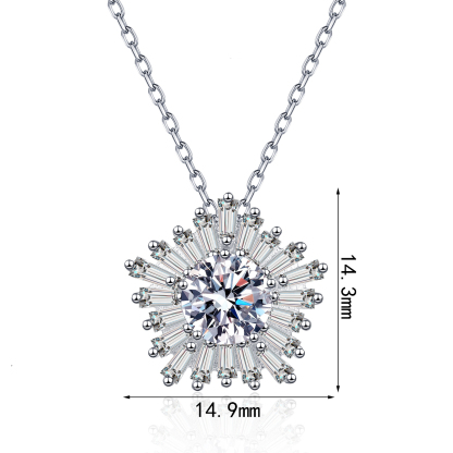 Bold&Chice Gorgeous Sunflower Baguette Moissanite Necklace, S925 Silver Lab Created Diamond, Shiny Floral Statement Necklace for Her