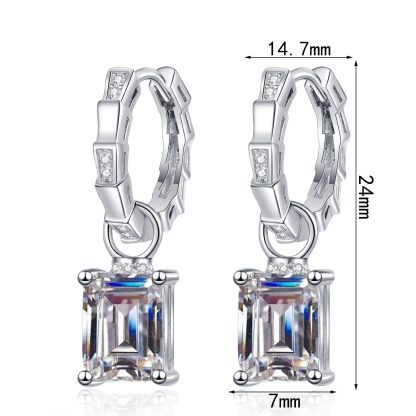Bold&Chice 4CT Emerald / Radiant Cut Moissanite Drop Earrings, Baguette Huggie S925 Silver Lab Created Diamond Earrings for Women