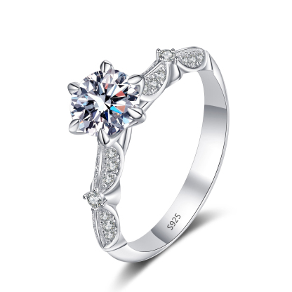 Bold&Chice 1CT Elegant Petal Six Prong Moissanite Ring, S925 Silver Lab Grown Diamond , Delicate Twist Statement Ring for Her