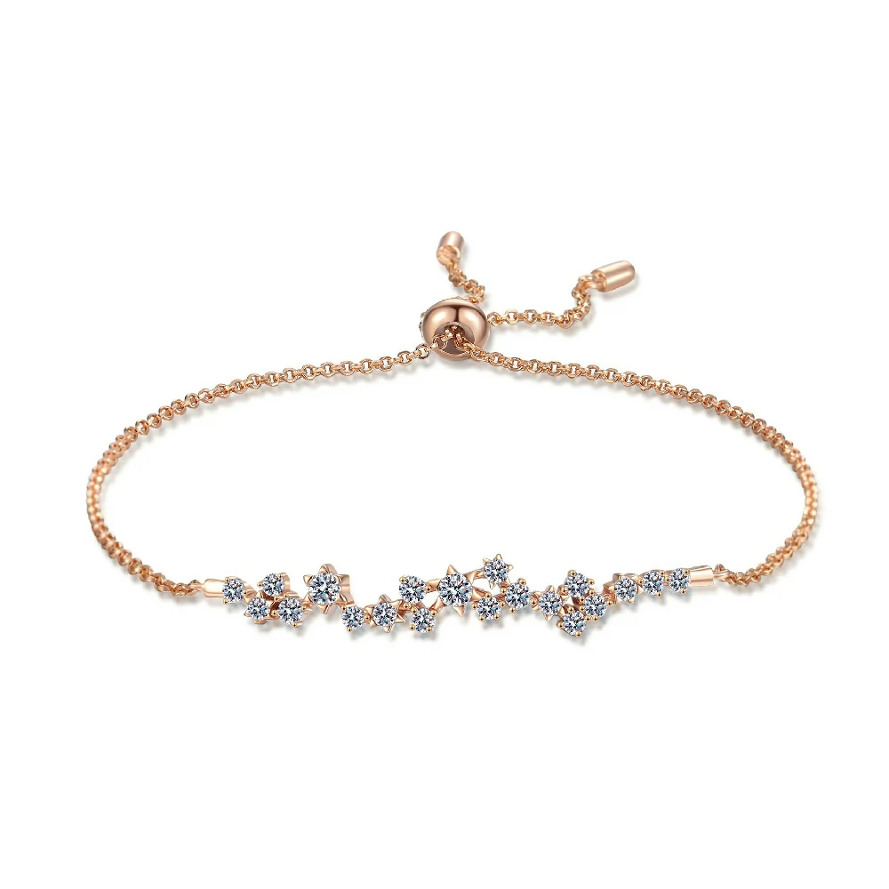 Bold&Chice Delicate Star Cluster Moissanite Bracelet, Shiny Flower Adjustable Rose Gold S925 Silver Lab Created Diamond Bracelet for Women