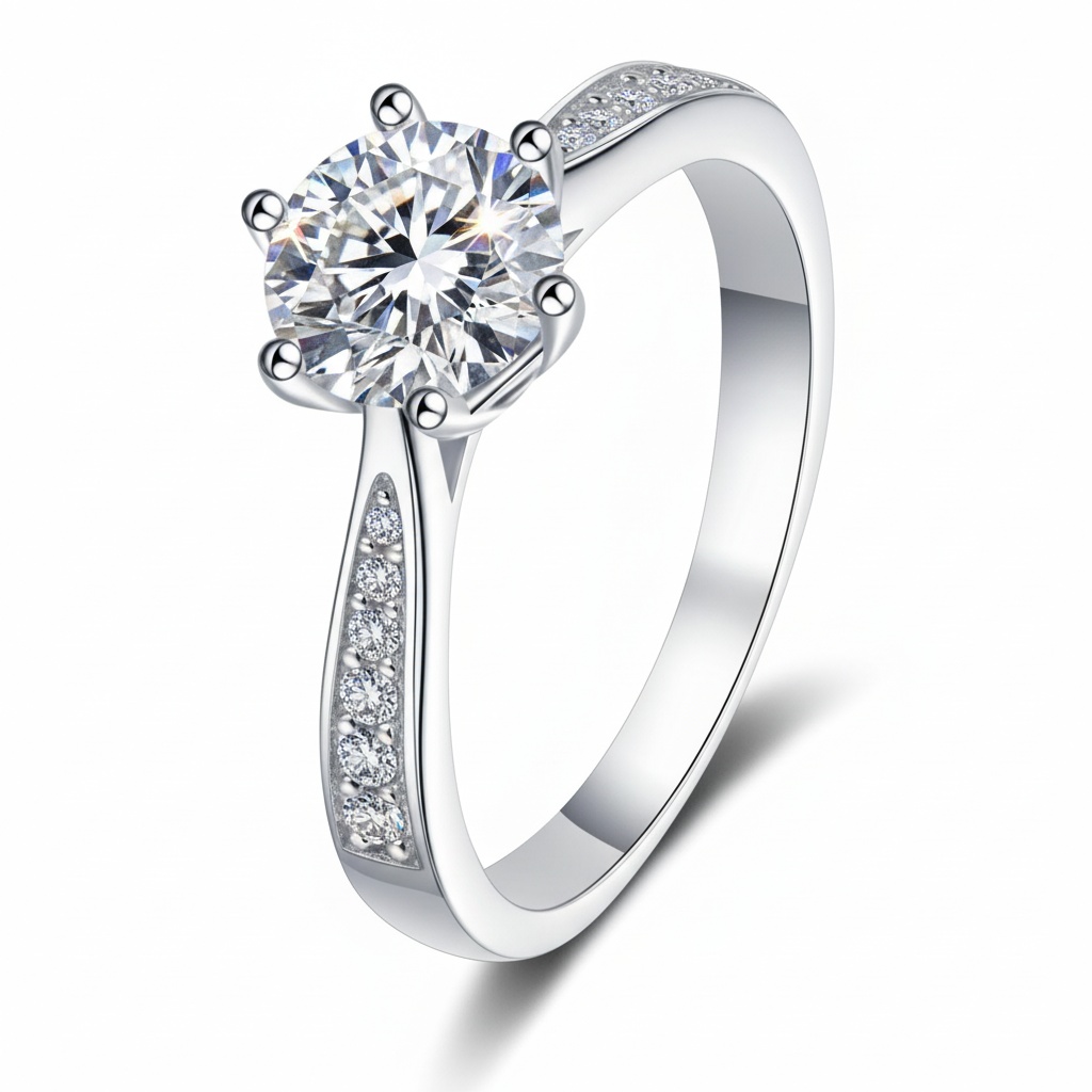 Bold&Chice Prong-Set Round-Cut 0.5-2ct Lab-Grown Moissanite Ring in S925 Silver