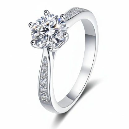 Bold&Chice Prong-Set Round-Cut 0.5-2ct Lab-Grown Moissanite Ring in S925 Silver