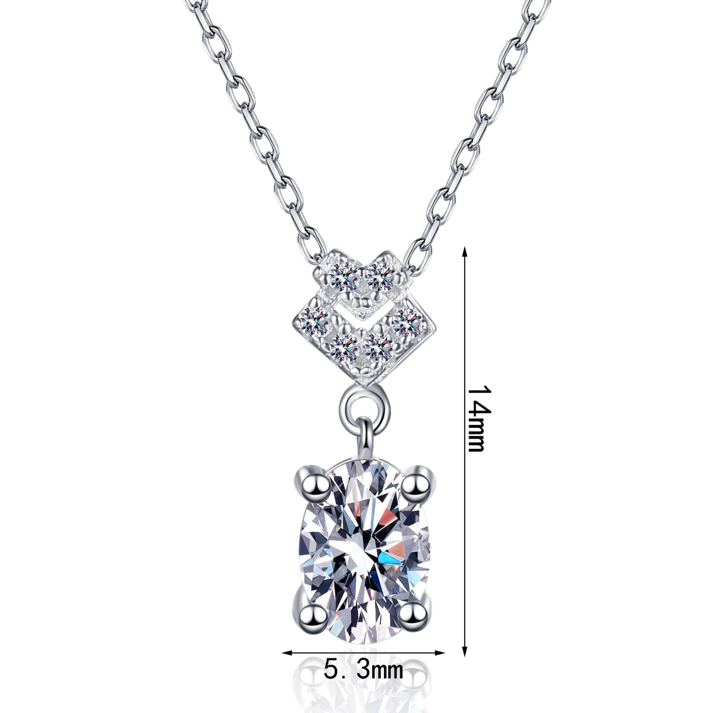 Bold&Chice 1CT Oval Moissanite Pendant Necklace, Heart Pave S925 Silver Lab Created Diamond Necklace for Women