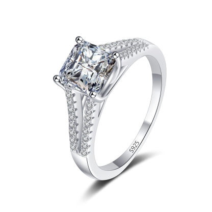 Bold&Chice 2CT Luxury Asscher Square Cut Moissanite Ring, S925 Silver Lab Grown Diamond , Shiny Double Row Statement Ring