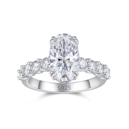 Bold&Chice Oval Moissanite Engagement Ring, 4CT Lab Created Diamond Ring, S925 Silver Promise Ring for Women