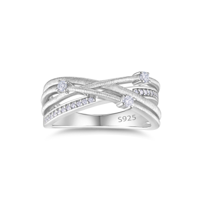 Bold&Chice Starlight Criss Cross Ring, Lab Created Moissanite, S925 Silver Multi-Layer Band for Her
