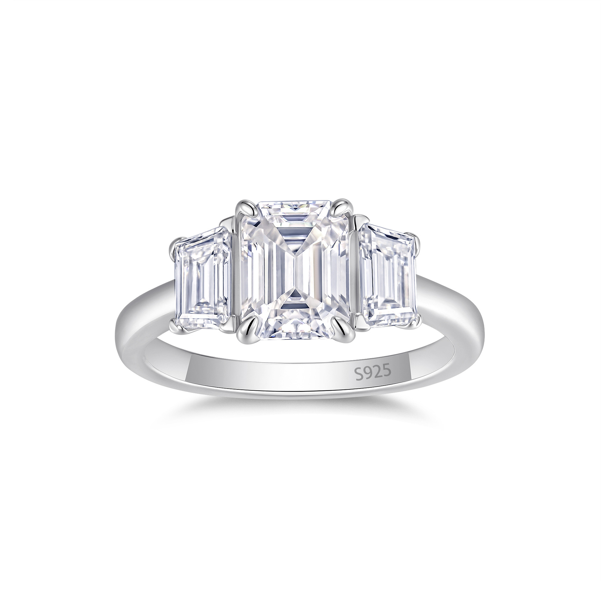 Bold&Chice Emerald Cut Moissanite Ring, 3CT Three Stone Ring, Lab Created Engagement Ring，S925 Silver Promise Ring for Women