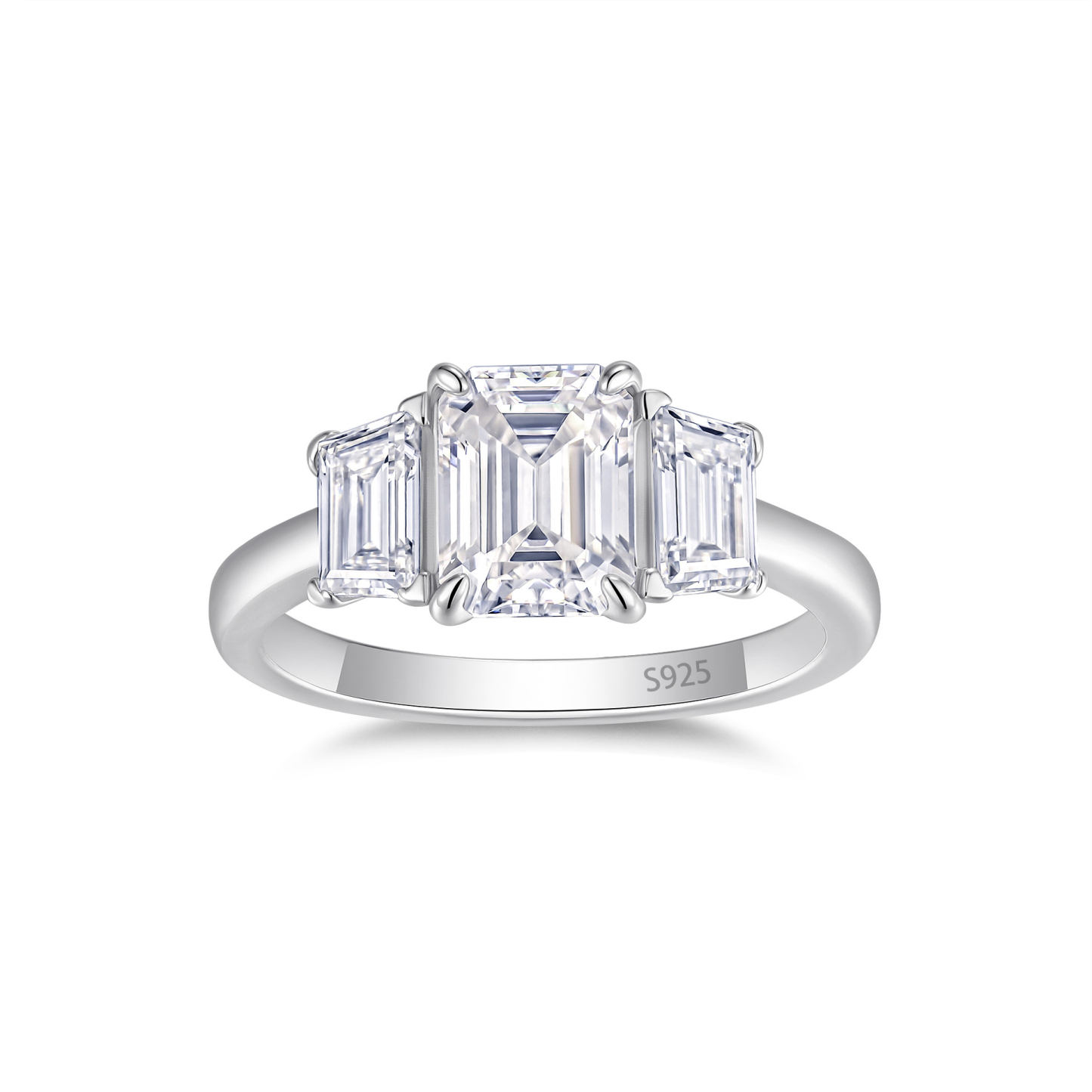 Bold&Chice Emerald Cut Moissanite Ring, 3CT Three Stone Ring, Lab Created Engagement Ring，S925 Silver Promise Ring for Women