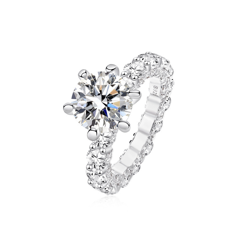 Bold&Chice 3CT Round Moissanite Engagement Ring, Full Eternity Pave Band,Lab Created Diamond Ring, S925 Silver Promise Ring for Women