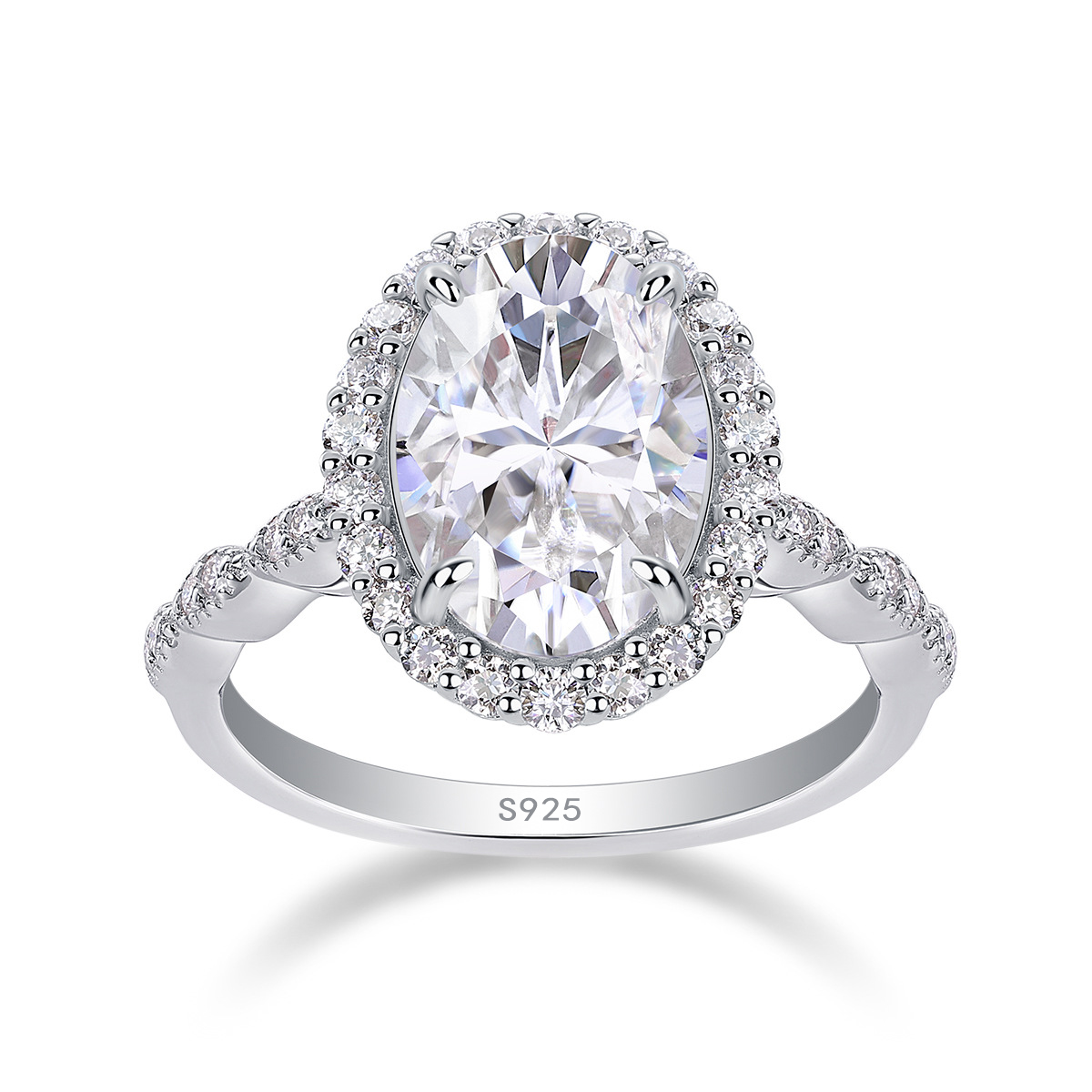 Bold&Chice 4CT Oval Lab Grown Moissanite Engagement Ring, Halo Pave Band, S925 Silver Plated 18K White Gold Promise Ring for Women