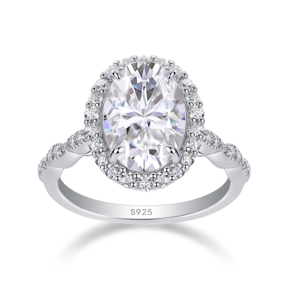 Bold&Chice 4CT Oval Lab Grown Moissanite Engagement Ring, Halo Pave Band, S925 Silver Plated 18K White Gold Promise Ring for Women