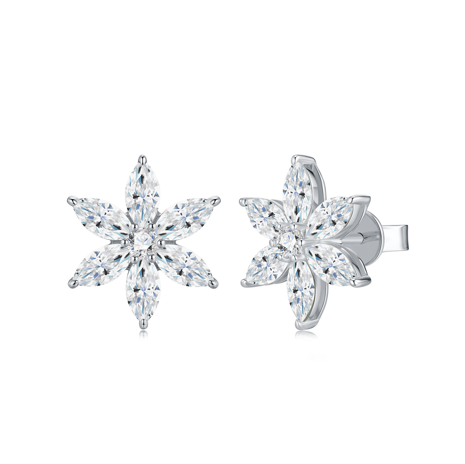 Bold&Chice 3.76CT Snowflake Moissanite Stud Earrings, Marquise Cut Lab Created Diamond Earrings, S925 Silver Plated 18K White Gold