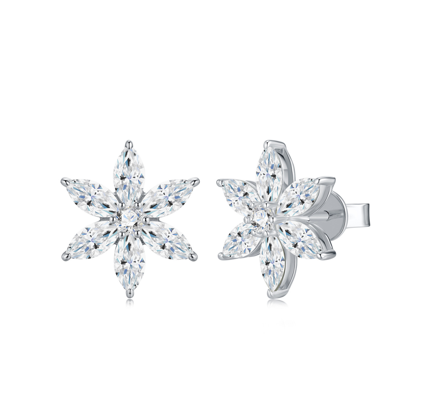 Bold&Chice 3.76CT Snowflake Moissanite Stud Earrings, Marquise Cut Lab Created Diamond Earrings, S925 Silver Plated 18K White Gold