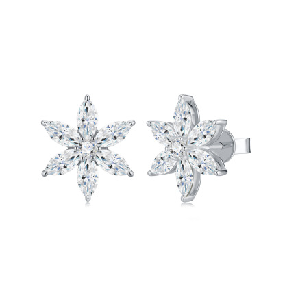 Bold&Chice 3.76CT Snowflake Moissanite Stud Earrings, Marquise Cut Lab Created Diamond Earrings, S925 Silver Plated 18K White Gold