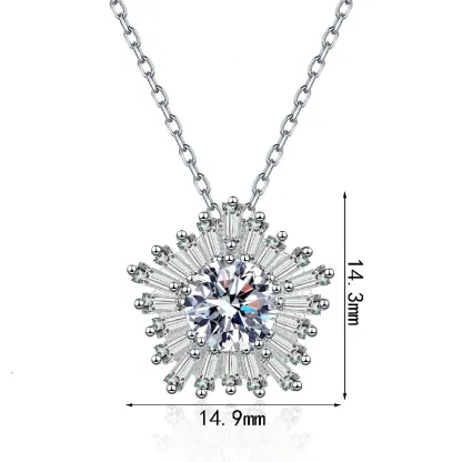 Bold&Chice Gorgeous Sunflower Baguette Moissanite Necklace, S925 Silver Lab Created Diamond, Shiny Floral Statement Necklace for Her