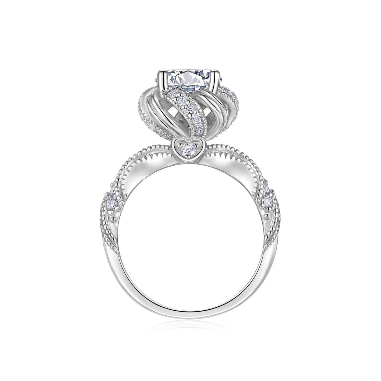 Bold&Chice 2CT Blossom Halo Moissanite Ring, Lab Grown Diamond Alternative, Floral Design Engagement Ring for Her