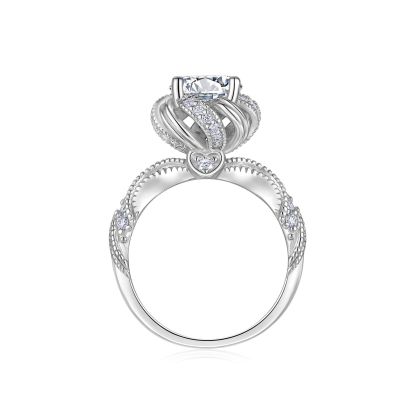 Bold&Chice 2CT Blossom Halo Moissanite Ring, Lab Grown Diamond Alternative, Floral Design Engagement Ring for Her
