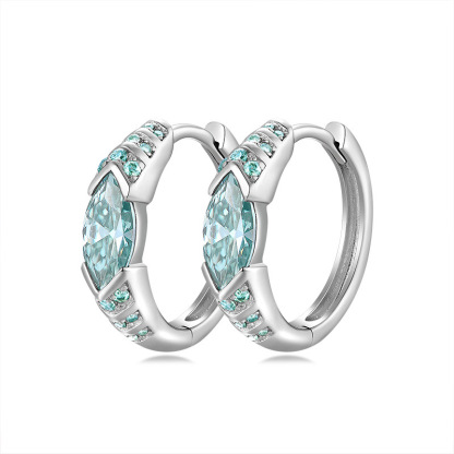 Bold&Chice 0.5CT Aquamarine Twist Marquise Moissanite Hoop Earrings, Lab Created Diamond Earrings, S925 Silver Earrings