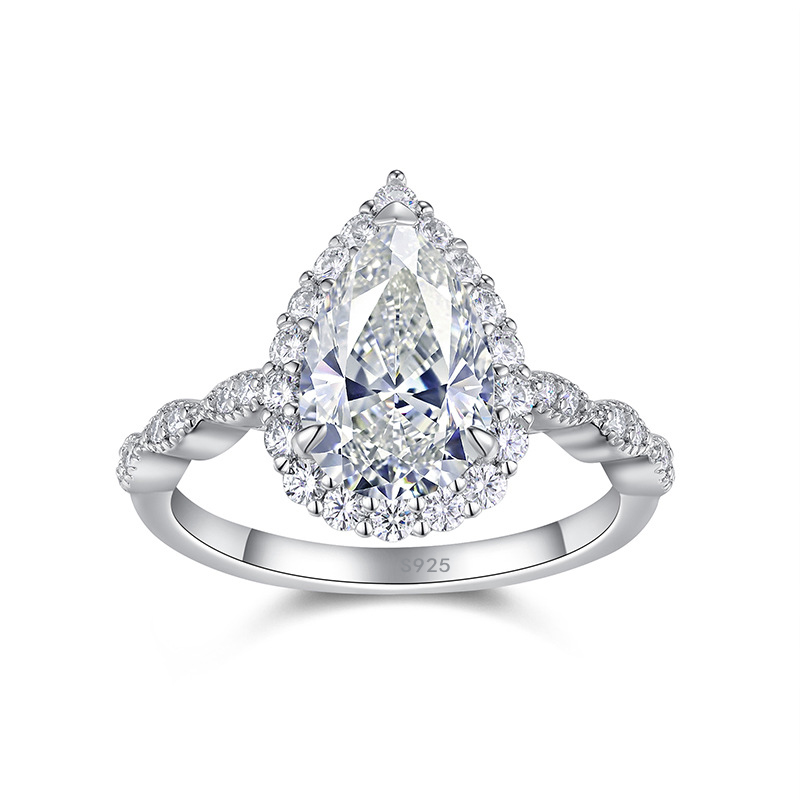Bold&Chice 3CT Pear Cut Moissanite Engagement Ring, Halo Pave Band, S925 Silver Plated 18K White Gold Lab Created Diamond Ring for Women