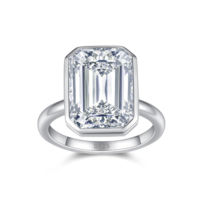 Bold&Chice 10CT Giant Emerald-Cut Bezel-Set Moissanite Ring, Lab Grown Diamond Alternative, Bold Statement Ring