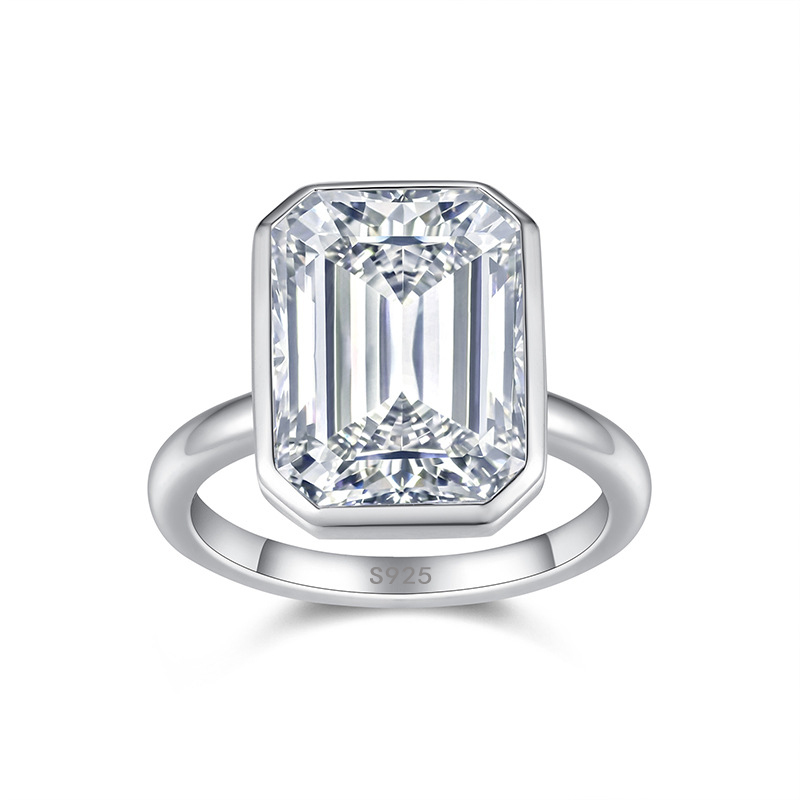Bold&Chice 10CT Giant Emerald-Cut Bezel-Set Moissanite Ring, Lab Grown Diamond Alternative, Bold Statement Ring