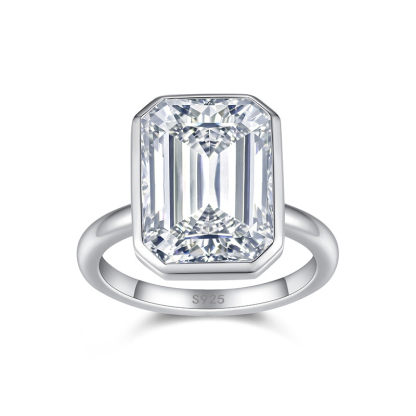 Bold&Chice 10CT Giant Emerald-Cut Bezel-Set Moissanite Ring, Lab Grown Diamond Alternative, Bold Statement Ring