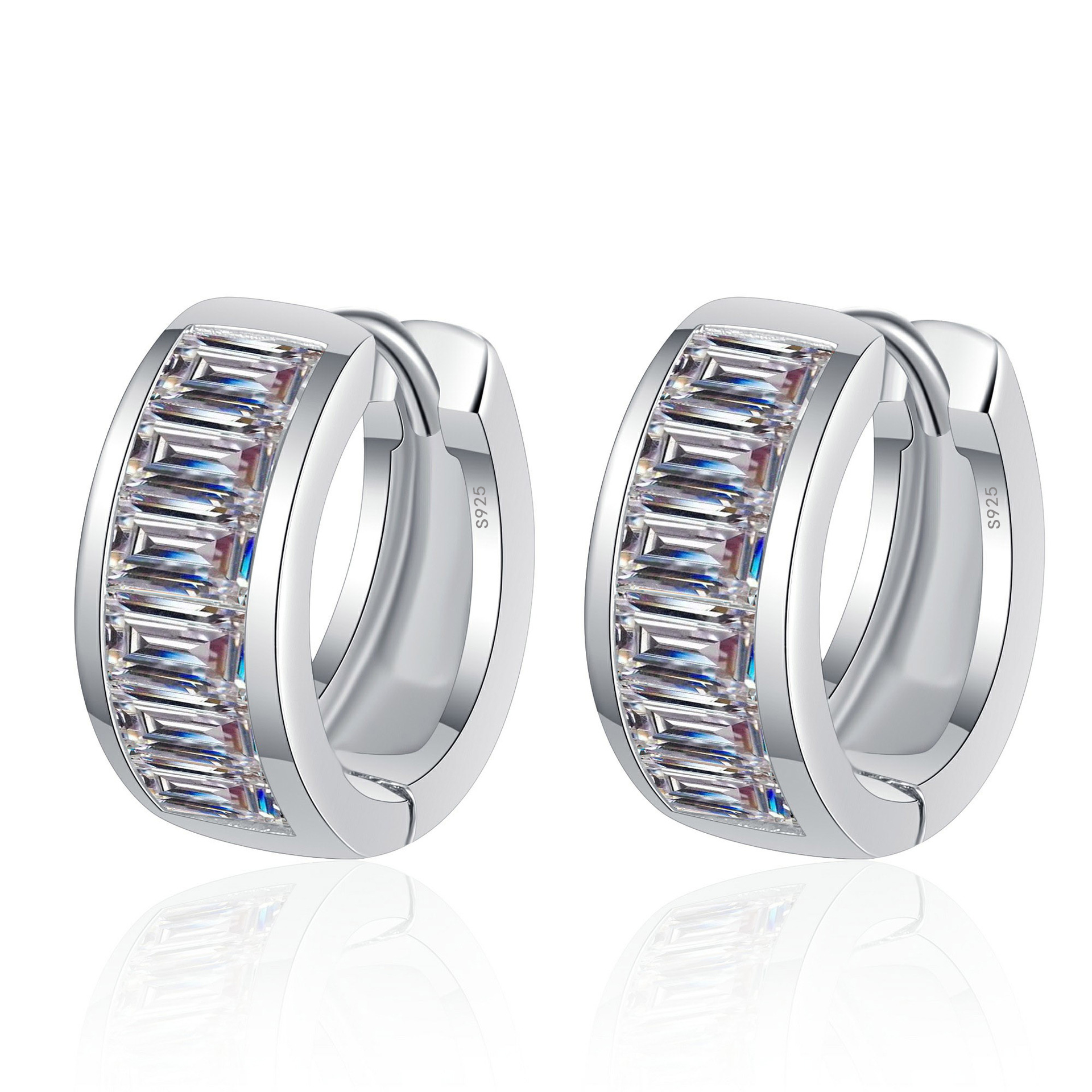 Bold&Chice 1.8CT Baguette Pave Huggie Earrings, Lab Grown Diamond Alternative, Sleek Statement Earrings for Him & Her