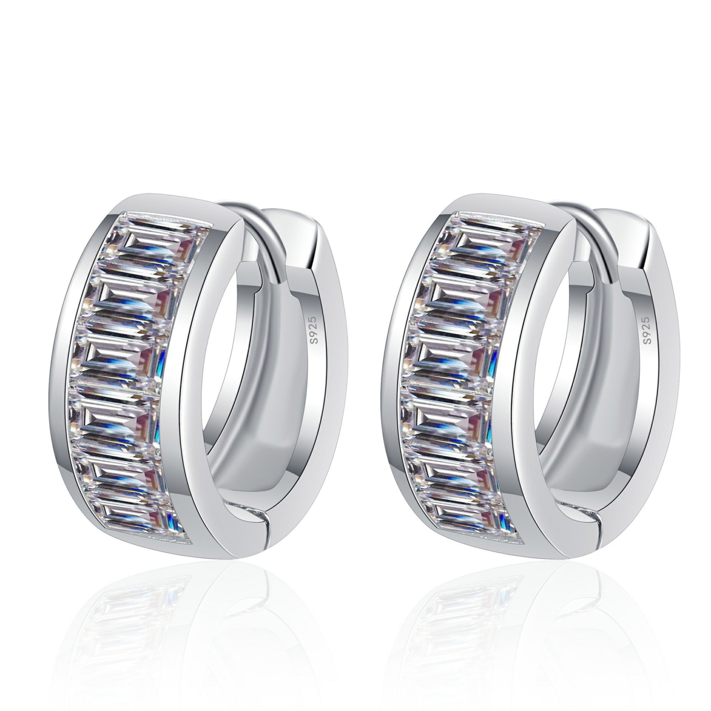 Bold&Chice 1.8CT Baguette Pave Huggie Earrings, Lab Grown Diamond Alternative, Sleek Statement Earrings for Him & Her