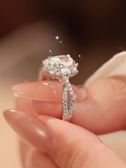 Bold&Chice Firework Pigeon Egg Ring, 1CT Lab Created Moissanite Engagement Ring, Wedding Band for Women