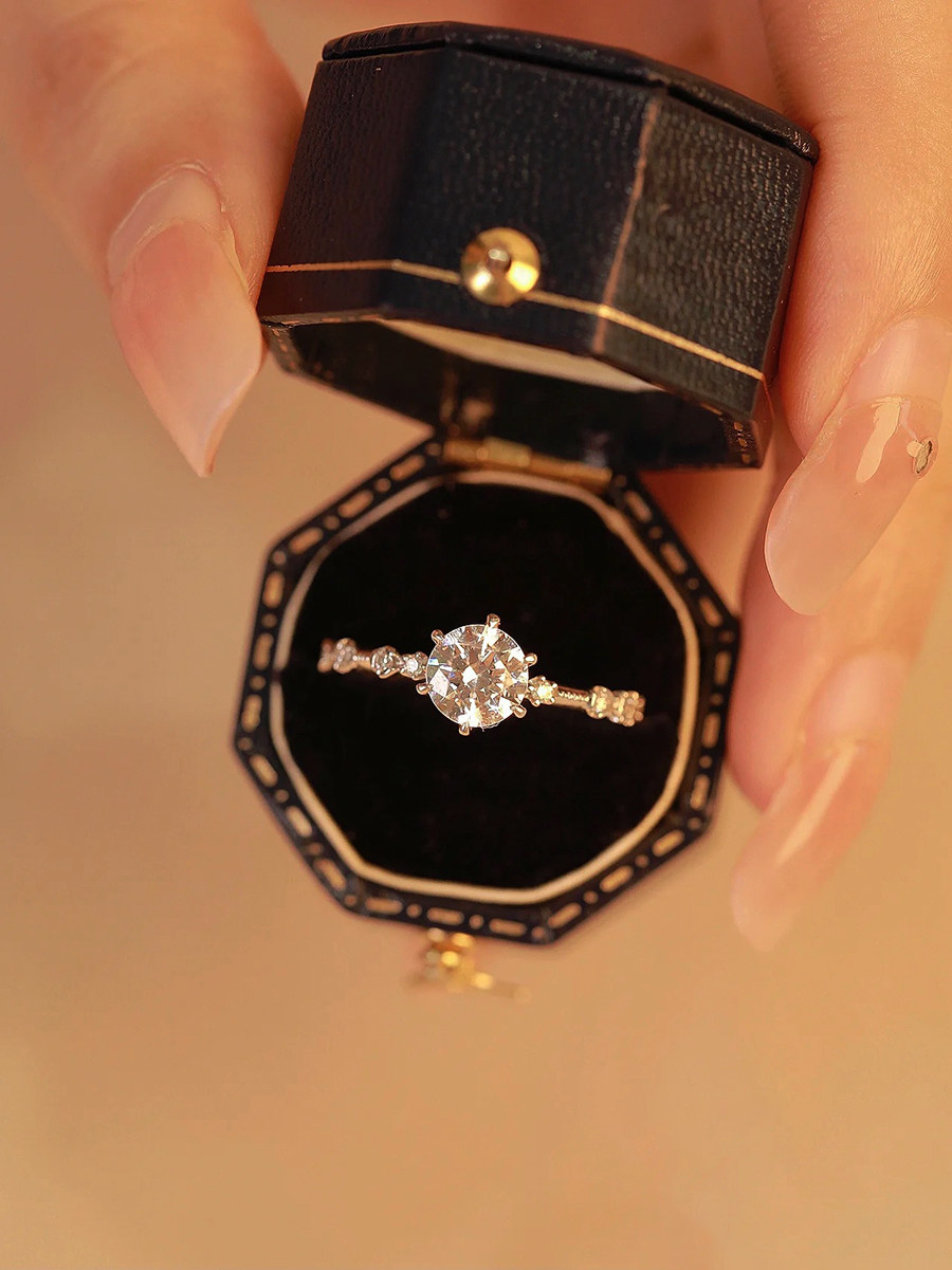 Bold&Chice 0.6CT Round Moissanite Engagement Ring, Delicate Pave Band, S925 Silver Lab Created Diamond Ring for Women