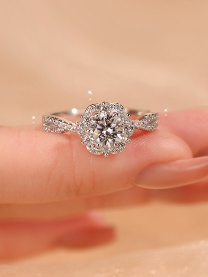 Bold&Chice Elsa Princess Moissanite Ring, Flower Design, Lab Created Engagement Ring