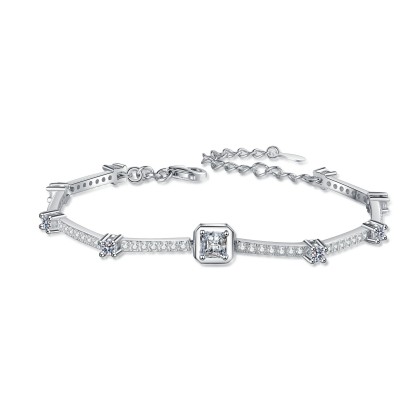 Bold&Chice 1.88CT Full Moissanite Square Bracelet, Pave Adjustable S925 Silver Lab Created Diamond Bracelet for Women