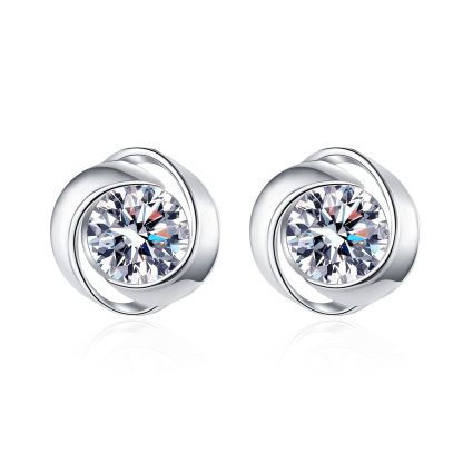 Bold&Chice 0.6/1CT Delicate Swirl Wrap Moissanite Stud Earrings, Lab Grown Diamond Alternative, Elegant Solitaire Stud Earrings for Her