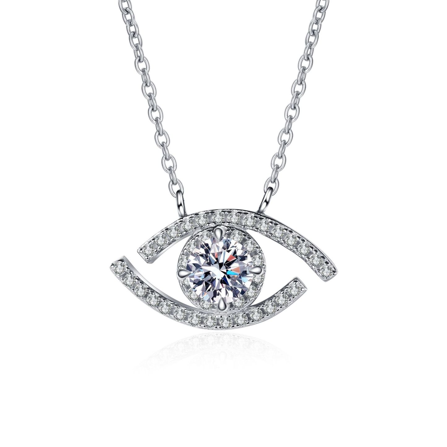 Bold&Chice 0.5CT Evil Eye Moissanite Pendant Necklace, Pave Eye S925 Silver Lab Created Diamond Necklace for Women