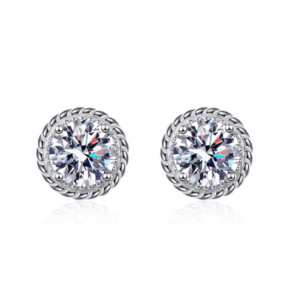 Bold&Chice 1CT/2CT Round Moissanite Twist Rope Stud Earrings, Classic Milgrain Edge S925 Silver Lab Created Diamond Earrings for Women