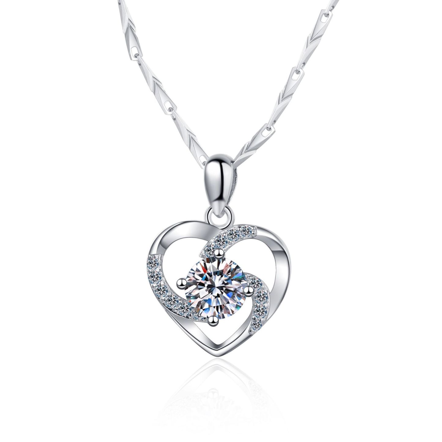 Bold&Chice 0.8CT Romantic Hollow Heart Moissanite Necklace, S925 Silver Lab Created Diamond Necklace, Elegant Twist Pendant Necklace for Her