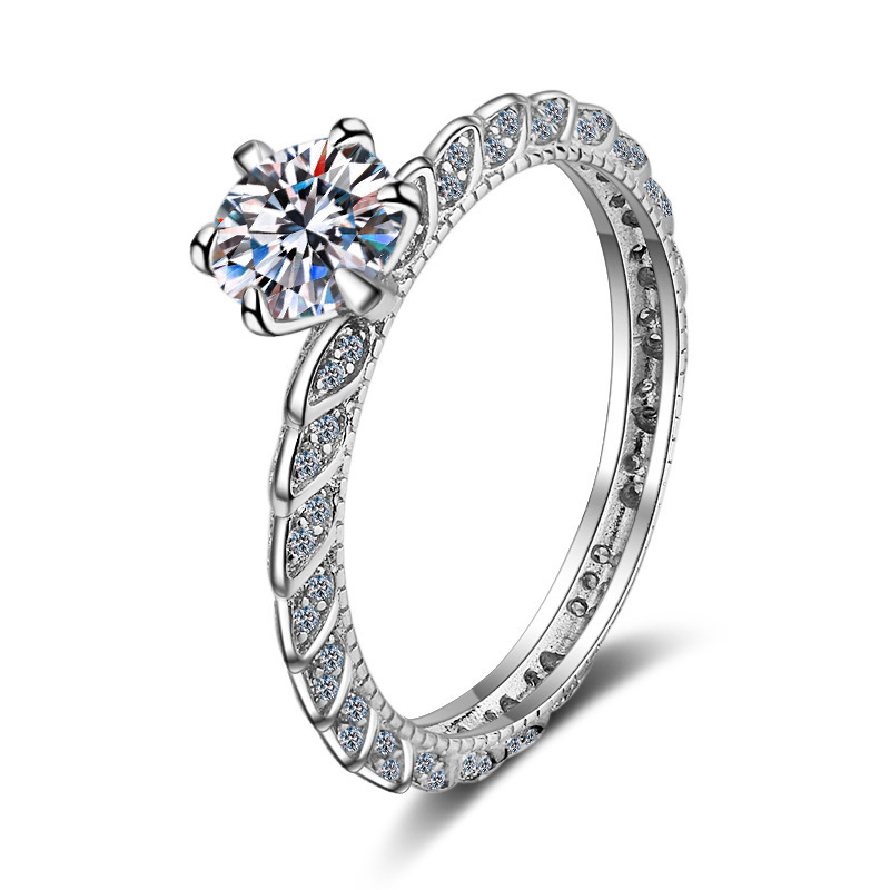 Bold&Chice 1CT Round Moissanite Crown Vine Ring, Pave Leaf S925 Silver Lab Created Diamond Ring for Women