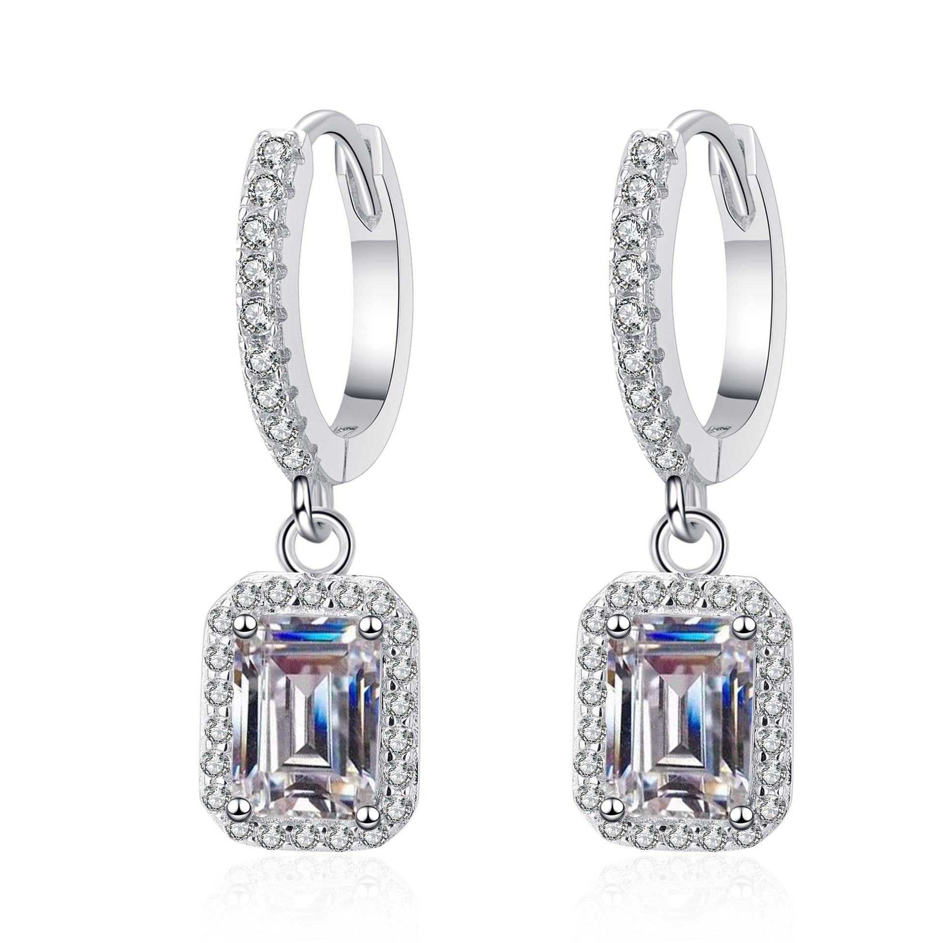 Bold&Chice 2/4CT Emerald / Radiant Cut Moissanite Drop Earrings, Baguette Huggie S925 Silver Lab Created Diamond Earrings for Women