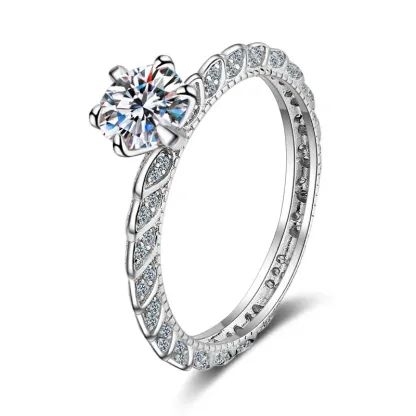 Bold&Chice 1CT Round Moissanite Crown Vine Ring, Pave Leaf S925 Silver Lab Created Diamond Ring for Women