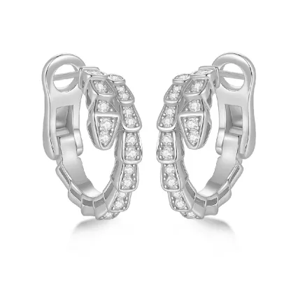 Bold&Chice Luxury Serpentine Pave Moissanite Huggie Earrings, 18K Gold Plated S925 Silver Lab Grown Diamond , Shiny Snake Statement Earrings for Her