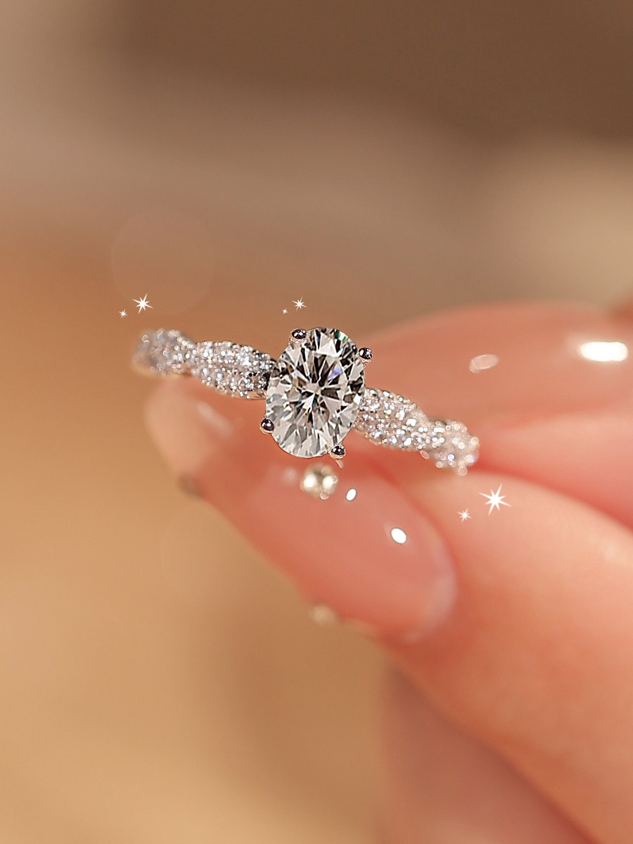 Bold&Chice Rotating Ballet Moissanite Ring, Oval Cut 1CT Lab Created Engagement Ring, Pave Promise Ring for Women