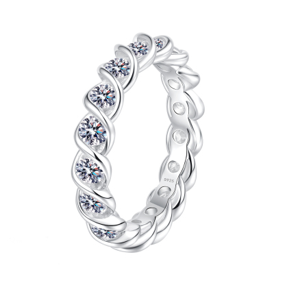 Bold&Chice 1.7CT Twisted Eternity Moissanite Band, Round Cut Lab Created Diamond Ring, Unisex S925 Silver Pave Ring