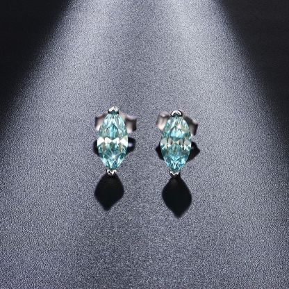 Bold&Chice 0.5CT*2 Blue Moissanite Stud Earrings, Marquise Cut Lab Created Diamond Earrings, S925 Silver for Women