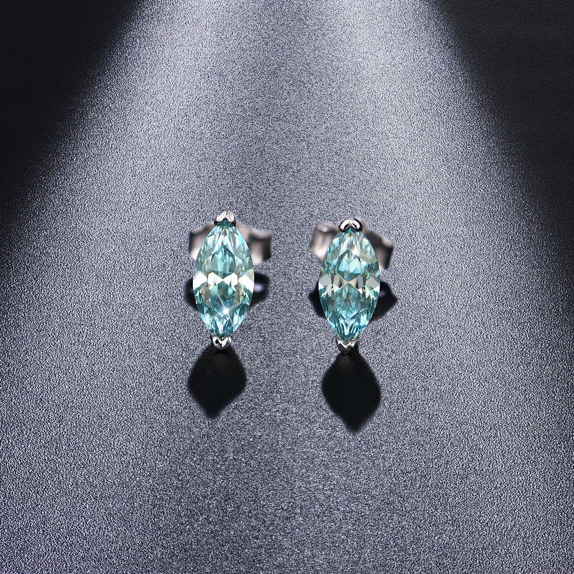 Bold&Chice 0.5CT*2 Blue Moissanite Stud Earrings, Marquise Cut Lab Created Diamond Earrings, S925 Silver for Women