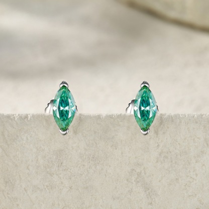 Bold&Chice 0.5CT*2 Blue Moissanite Stud Earrings, Marquise Cut Lab Created Diamond Earrings, S925 Silver for Women