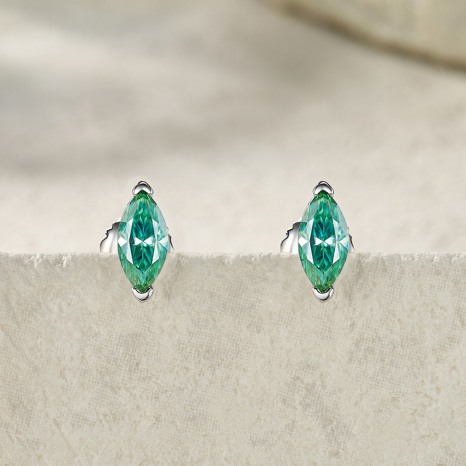 Bold&Chice 0.5CT*2 Blue Moissanite Stud Earrings, Marquise Cut Lab Created Diamond Earrings, S925 Silver for Women