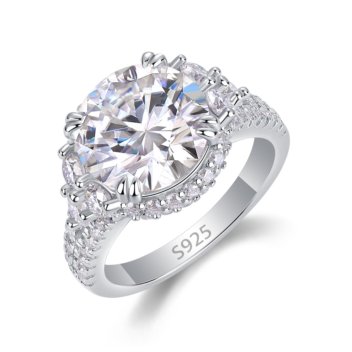 Bold&Chice 5CT Large Halo Moissanite Ring, Lab Created Engagement Ring, Pave Statement Ring for Women