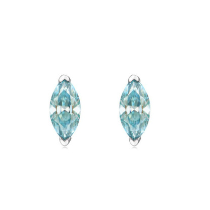 Bold&Chice 0.5CT*2 Blue Moissanite Stud Earrings, Marquise Cut Lab Created Diamond Earrings, S925 Silver for Women