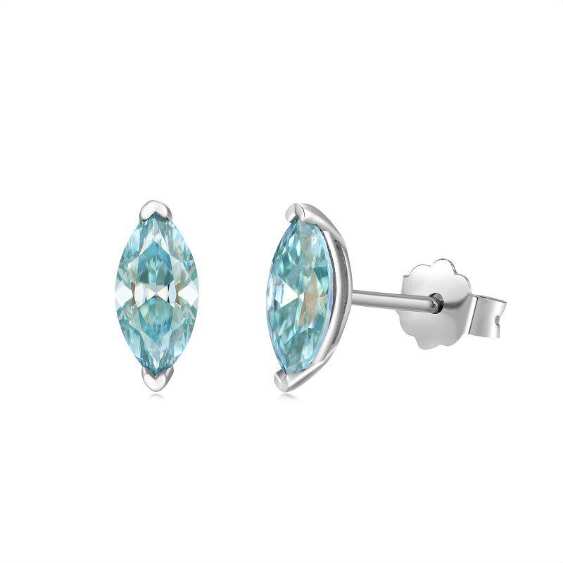 Bold&Chice 0.5CT*2 Blue Moissanite Stud Earrings, Marquise Cut Lab Created Diamond Earrings, S925 Silver for Women